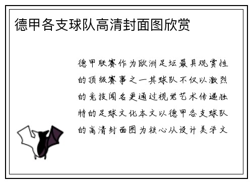 德甲各支球队高清封面图欣赏